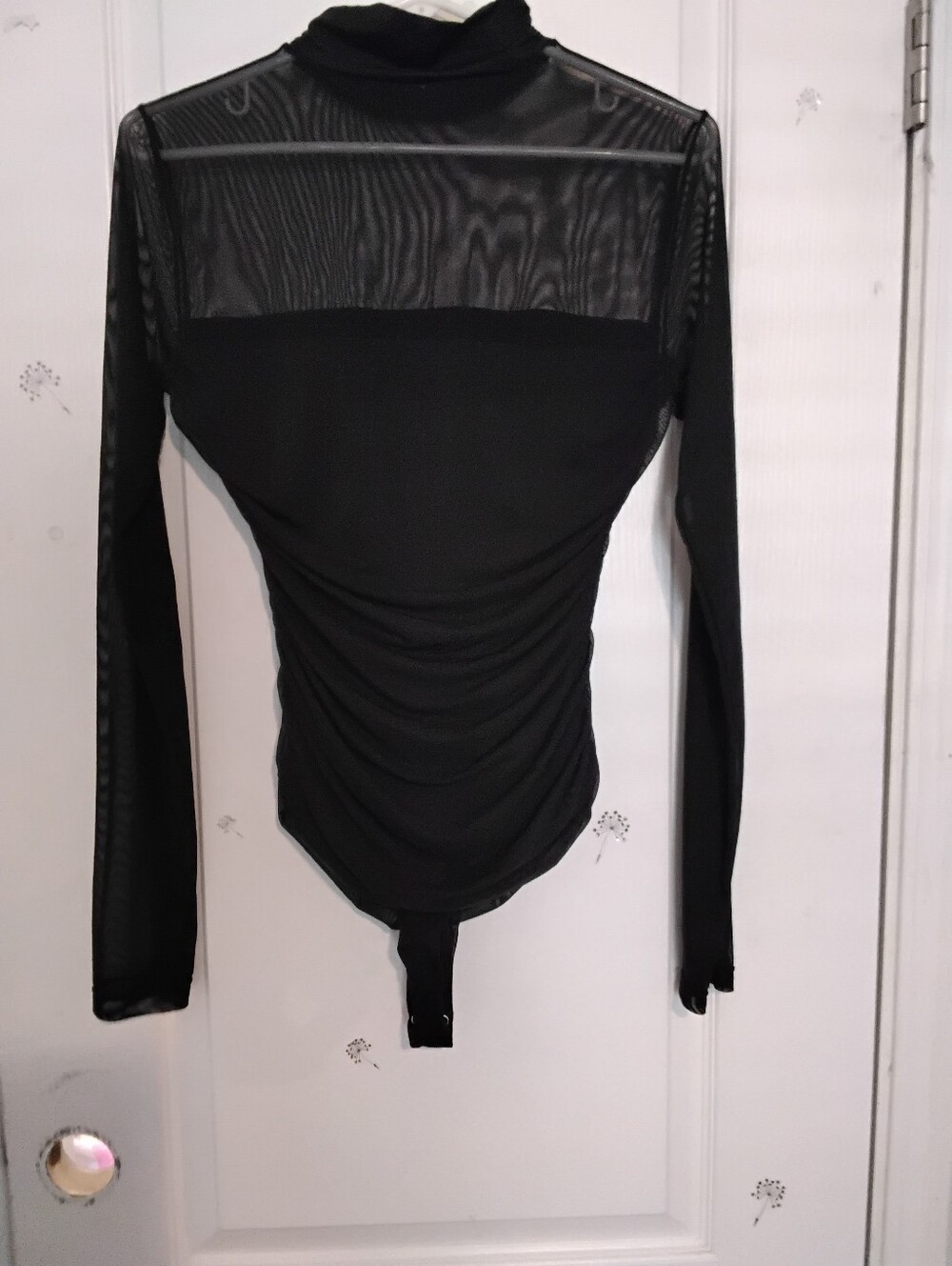 Black Mesh Ruched Bodysuit - S